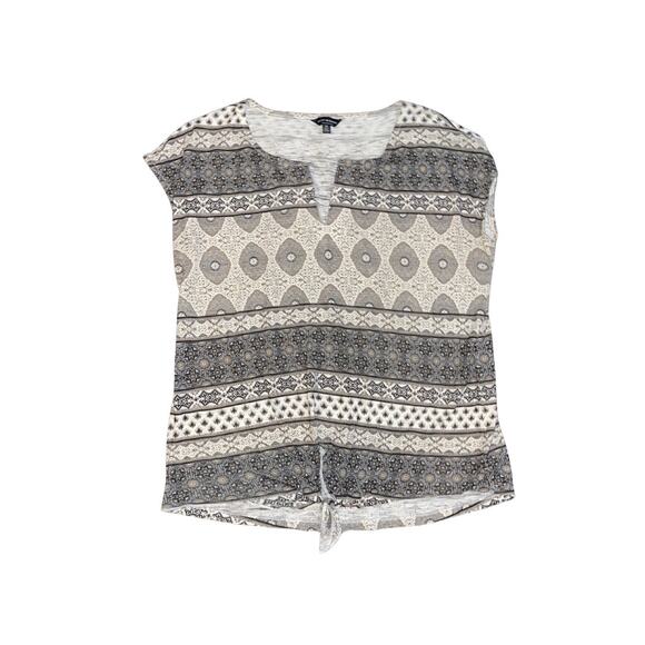 Lucky Brand Women's Top Tie Waist Cap Sleeve Blouse Geometric Size Medium - Picture 1 of 4